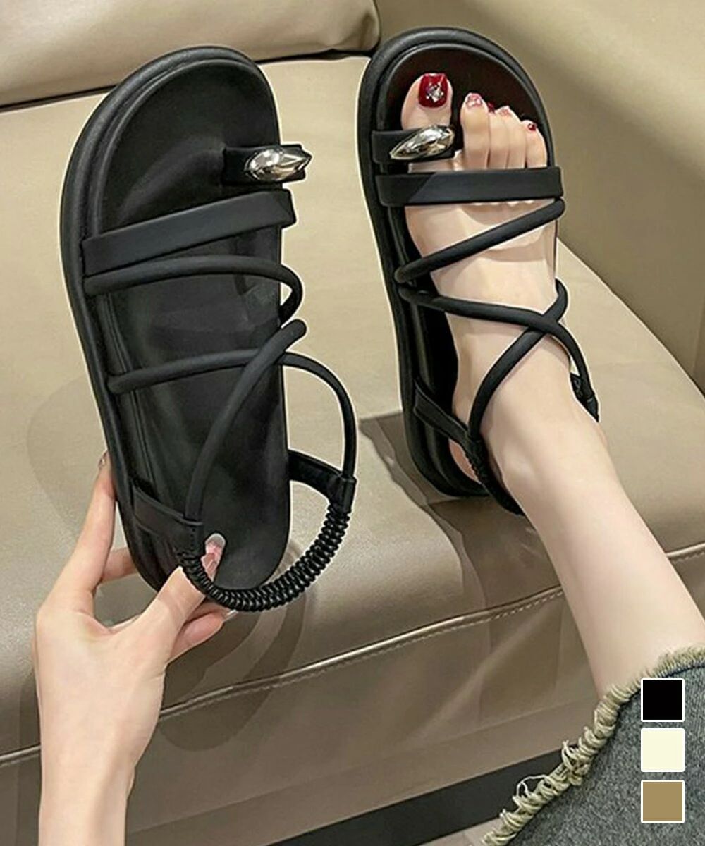 ストラップサンダル厚底親指トングサンダル レディース リゾートサンダル 履きやすい サマーサンダル 美脚疲れにくい スポサン バックゴム フラットサンダル 韓国風