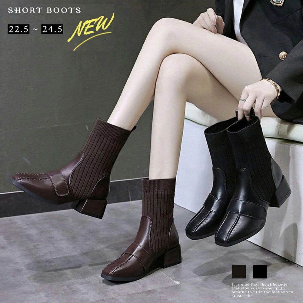 ■商品の特徴ソックス風ブーツ レディース チャンキーヒール ショートブーツ 痛くない 美脚ブーツ 歩きやすい ストレッチブーツ靴下を履いているようなデザインで今注目を集めているソックス風ショートブーツまるでソックスのように足のラインにピッタ...