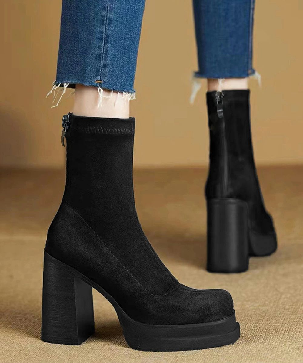 ブーツ レディース ショート ブーティー 韓国 厚底ショートブーツ レディース 疲れないハイヒールスエードブーツ きれいめ 歩きやすい靴 アンクルブーツ履きやすい 87NW-001