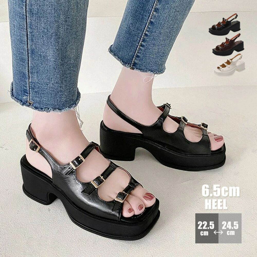 韓国 厚底 ヒールサンダル レディース 美脚 疲れにくい 太ヒール ストラップサンダル 春夏 新作 グラディエーターサンダル 痛くない 靴..