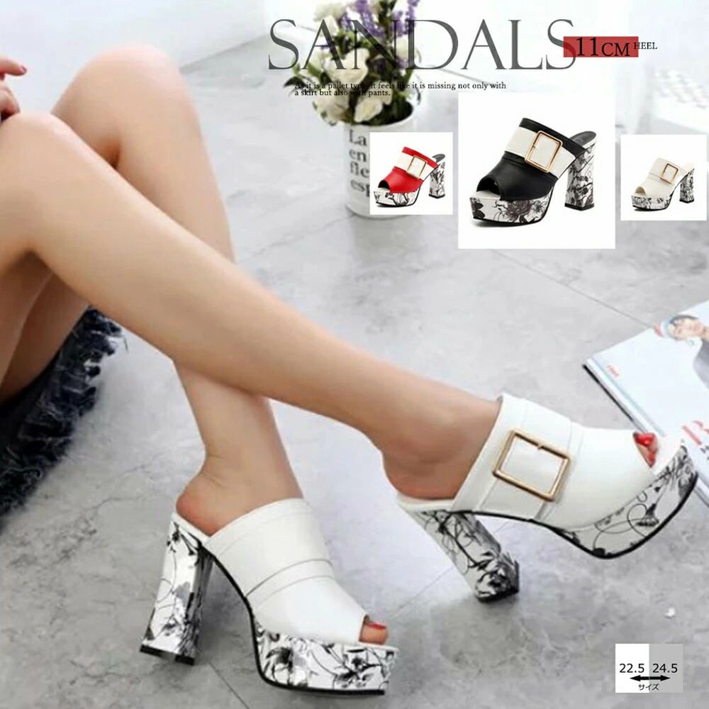 厚底 ミュールサンダル チャンキーヒール レディース 韓国風 オープントゥ サンダル 太ヒール サマーサンダル ハイヒール靴 痛くない リゾートサンダル 安定感 83RAJL-002