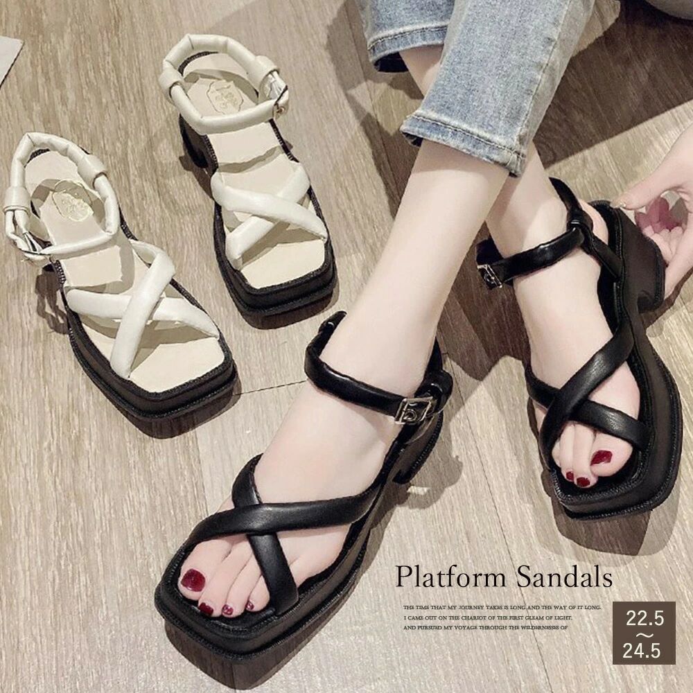 厚底サンダル スクエアトゥ レディース 夏 ヒールサンダル クロスストラップ 歩きやすい サマーサンダル おしゃれ スポーツサンダル 靴 韓国風 80TONGTAI-009