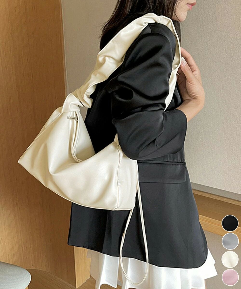 ギャザーショルダーバッグ ドロストバッグ レディース ドロストショルダーバッグ 2WAY ボディバッグ 軽量 大人カジュアル ワンショルダーバッグ フェイクレザー(4.0)
