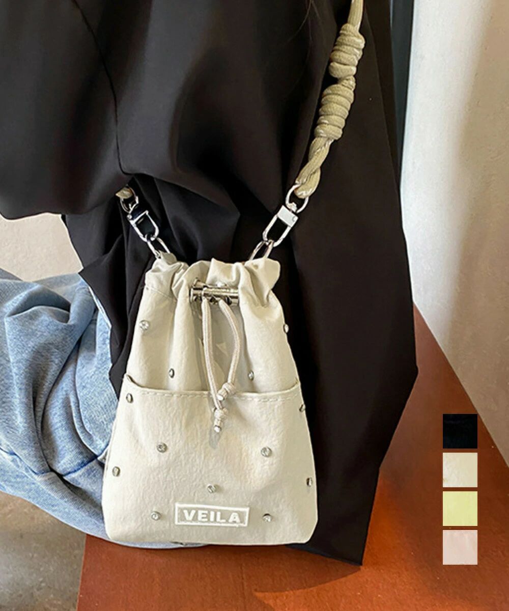 パラコード巾着バッグミニショルダーバッグ ナイロンバッグ軽量 ミニバッグ斜めがけバッグ トレンドバッグ スマホショルダー小さめ ガーリーフェミニン ロゴサブバッグ