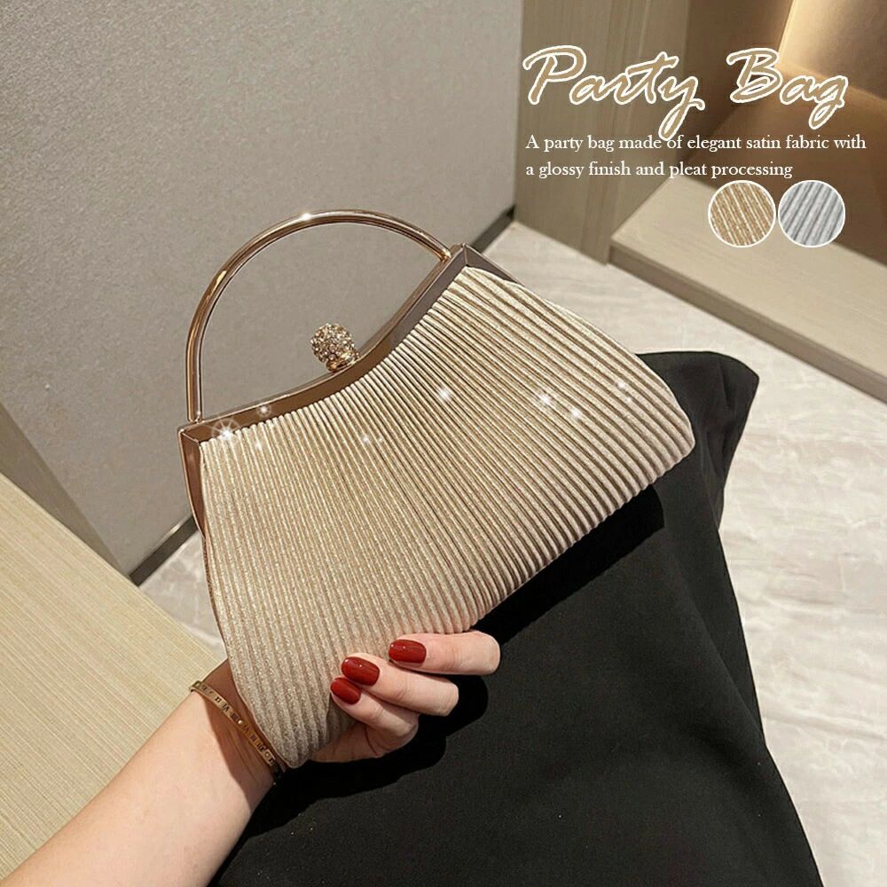 プリーツパーティーバッグ クラッチバッグ 結婚式 がま口 サブバッグ エレガント チェーンショルダーバッグ ゴージャス ハンドバッグ お呼ばれ プチプラミニバッグ