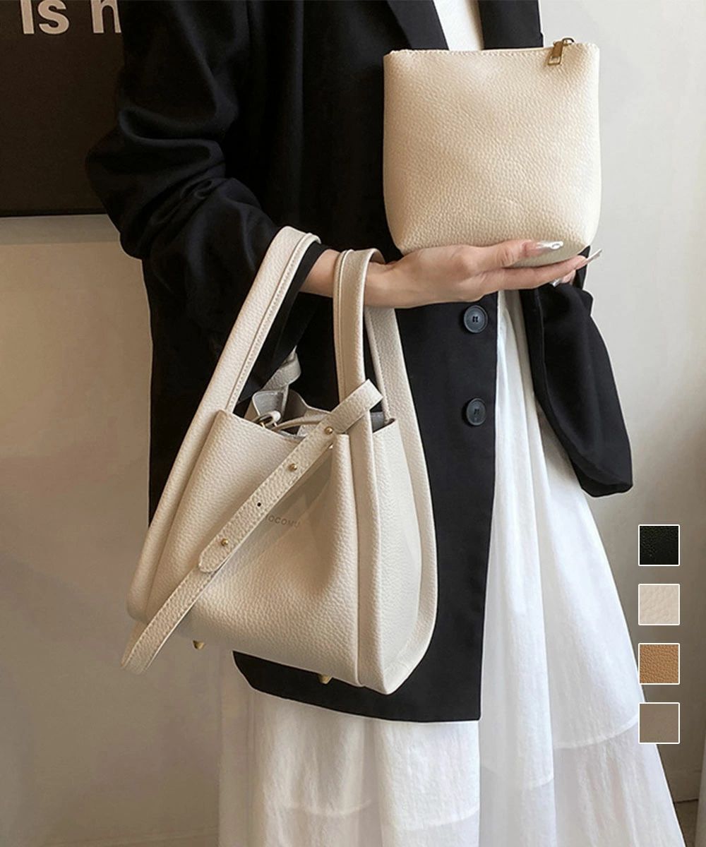 韓国風ショルダーバッグ ポーチ付きカバン バケットバッグレディース 斜めがけバッグ 大人ミニトート高見えハンドバッグ おしゃれ手持ちバッグ フェイクレザー肩掛け鞄