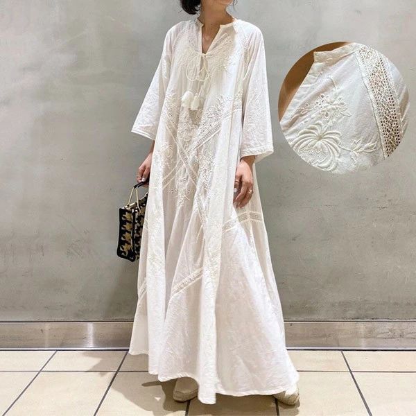 ワンピース 夏ワンピ ロング レディース 袖あり 無地 おしゃれ リゾート ホワイト ファッション 春夏 カジュアル 大きいサイズ 体型カバー ゆったり 大きめ きれいめ 白 日常 大人 カジュアル 母の日 プレゼント