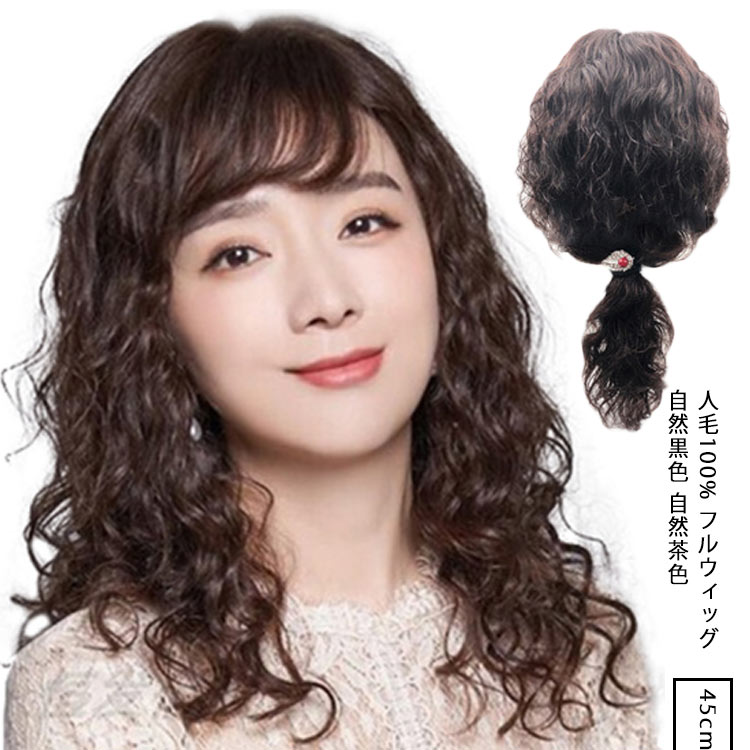人毛100 ウィッグ フルウィッグ ロング パーマ 長さ 約45cm 医療用 ウィッグ 女性 レディース 人毛 100%使用 ロング丈 ナチュラル 自然 つむじ...