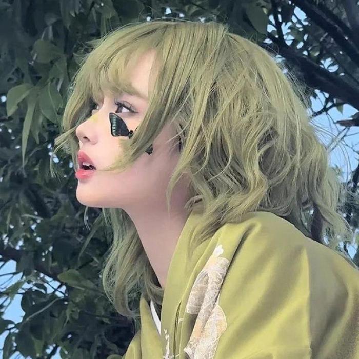 ウィッグ フルウィッグ グリーン 姫カット パーマ 巻き毛 レディース ハロウィン ふんわり前髪 ナチュラル 原宿風 かつら コスプレ 可愛い 仮装 大人用 普段使い イベント 女装 発表会 文化祭 学園祭 学芸会 舞台 演劇 変装 小道具