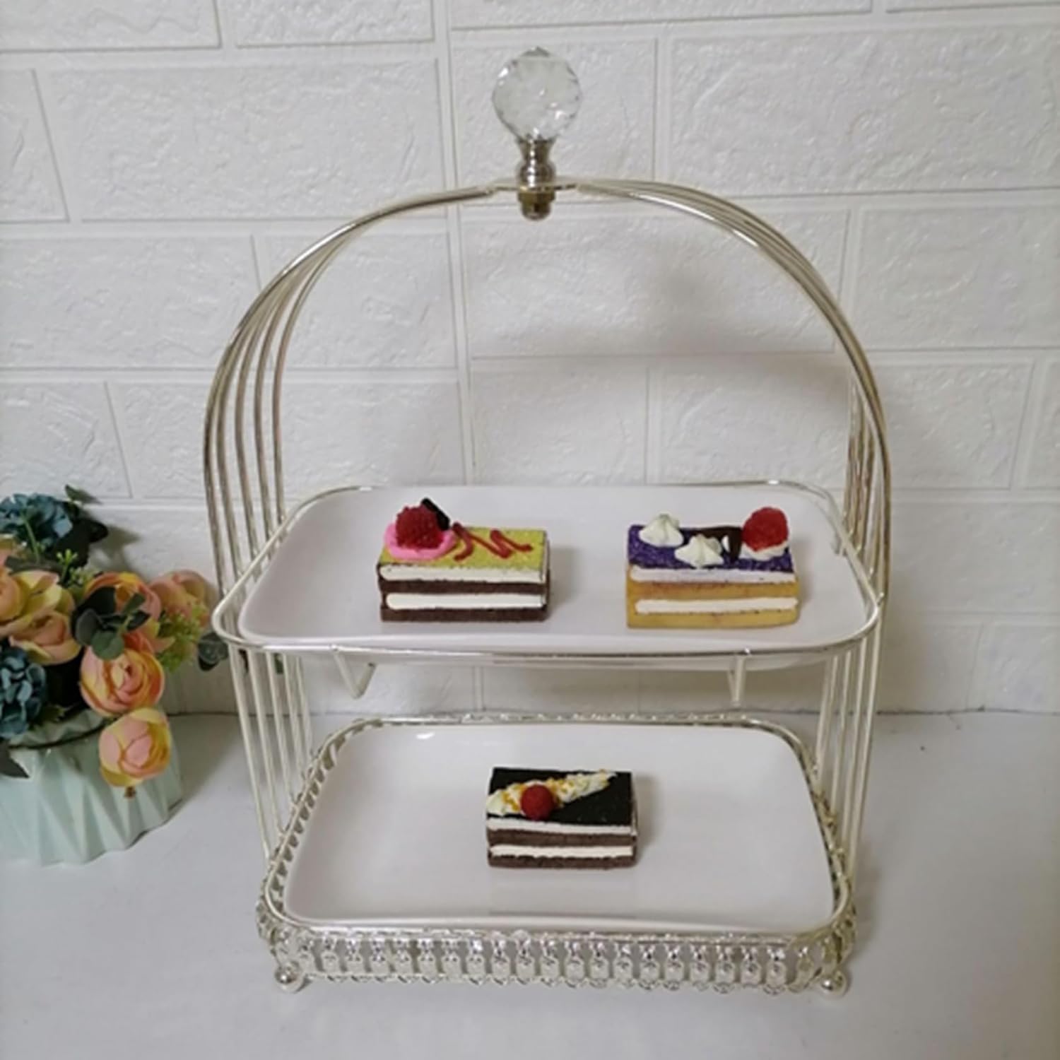 ケーキディスプレイスタンド 西洋風 タワー型 ケーキスタンド セラミック カップケーキスタンド 2段 3段 アフタヌーンティー お菓子 果物 パーティー用 収納ホルダー ロングブーツ サービングプラッ