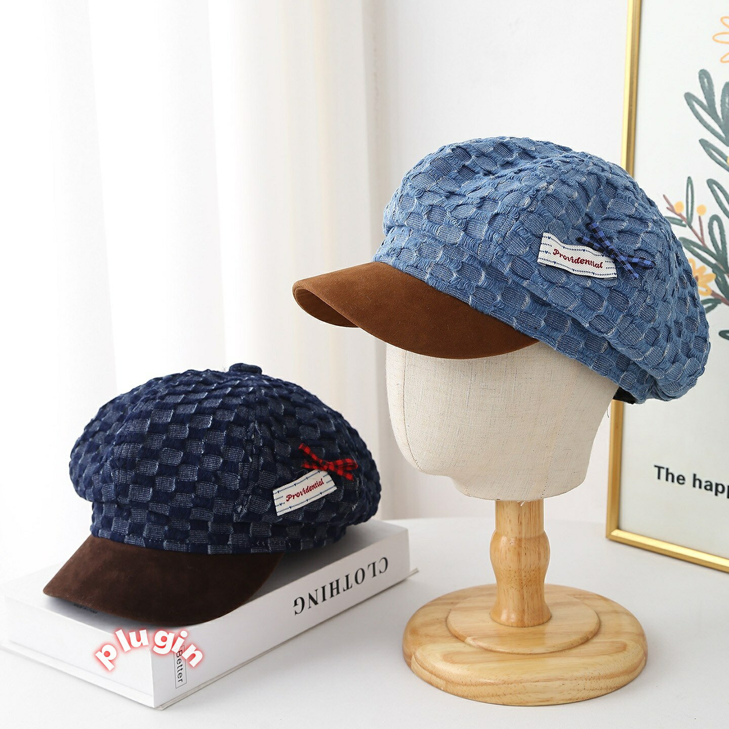 日系レトロ デニム カラーブロック 八角帽 レディース 韓国風 ネット流行モデル 春秋 おしゃれ 合わせやすい 大頭囲 ニュースボーイキャップ