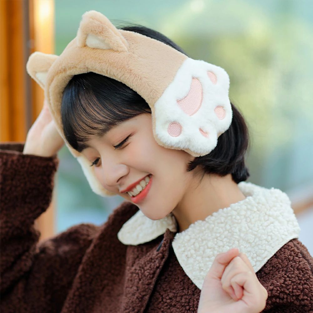 ネコ肉球 イヤマフ レディース イヤーマフラー 耳あて イヤーマフ ラビットファー風 防寒 ふわふわ 暖かい かわいい 自転車 通勤 通学 学生 男女兼用 ユニ...
