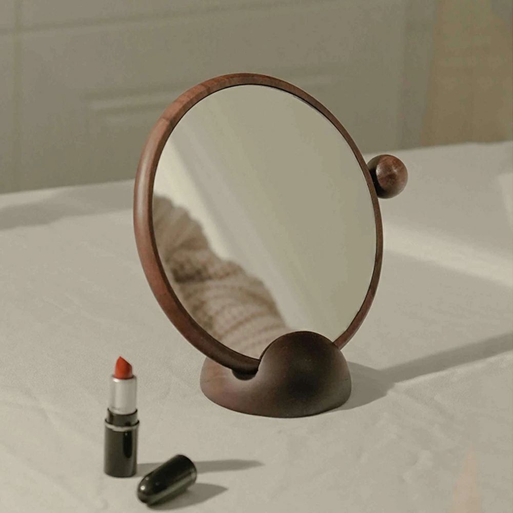 ナチュラル 卓上 ミラー 女優 ウォールナットの木 360°回転 鏡 高級 化粧鏡 天然木台 自由に取り外し可能 円型 化粧鏡 おしゃれ 可愛い メイクアップミラー 便利 鏡 かがみ 生活 雑貨 デスク メイク ナチュラル シンプル インテリア 送料無料