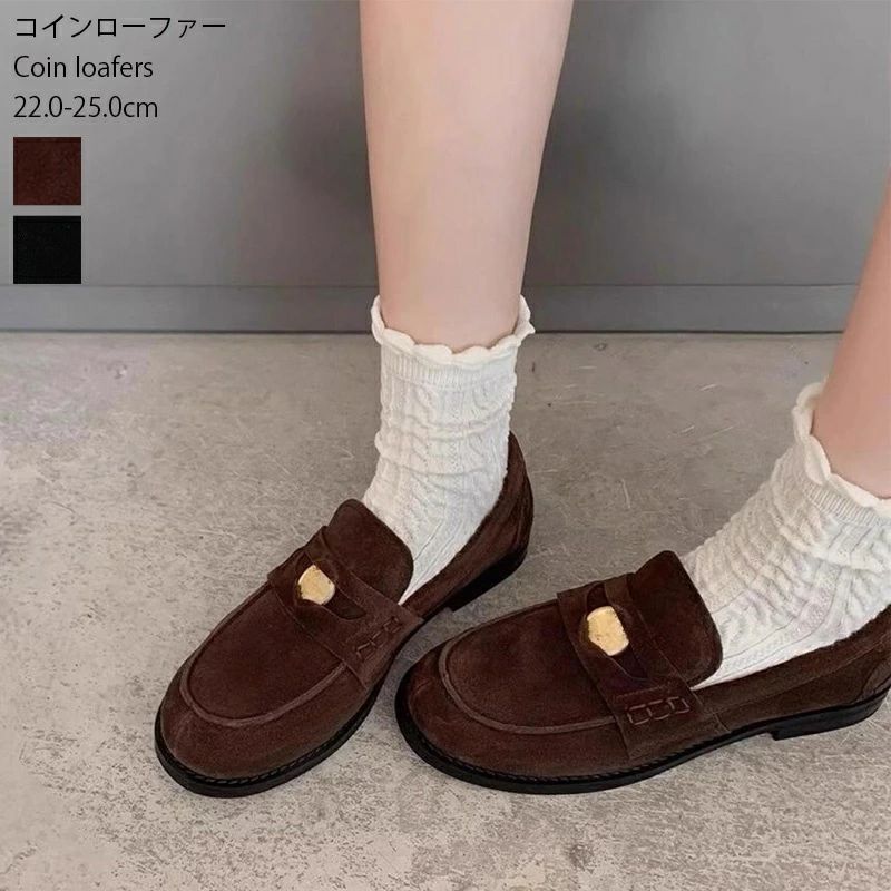 コインローファー ローファー 靴 レディース ラウンドトゥ 3cmヒール 太ヒール スエード 軽量 コーデ 春 夏 秋 冬 痛くない 疲れない 滑り止め 柔らかい 立ち仕事 お仕事 通学 通勤 オフィス 学生 卒業式 黒 ブラウン 忘年会 就活 就職 口コミ