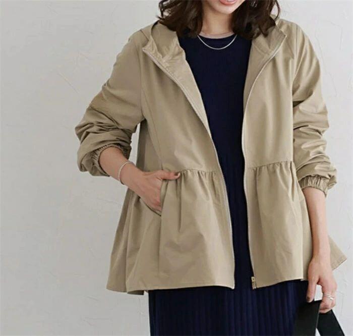 コート スプリングコート ジャケット ジップアップ レディース 長袖 トップス 春 秋 フリルパーカー 無地 大きいサイズ きれいめ フード付き アウター ブルゾン ジャケット フレア ジッパー コート 羽織り パーカー