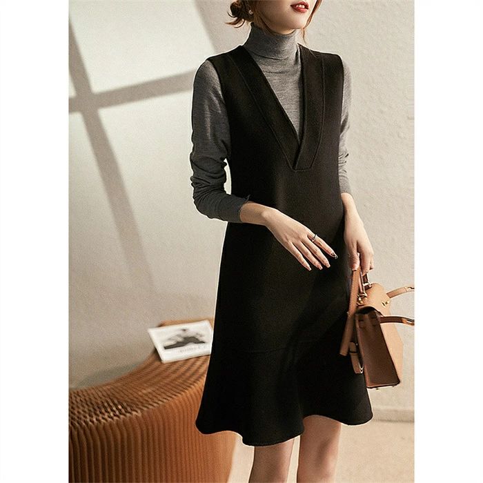 ジャンス Aライン 膝丈 Vネック 冬 秋 春 レディース ワンピース