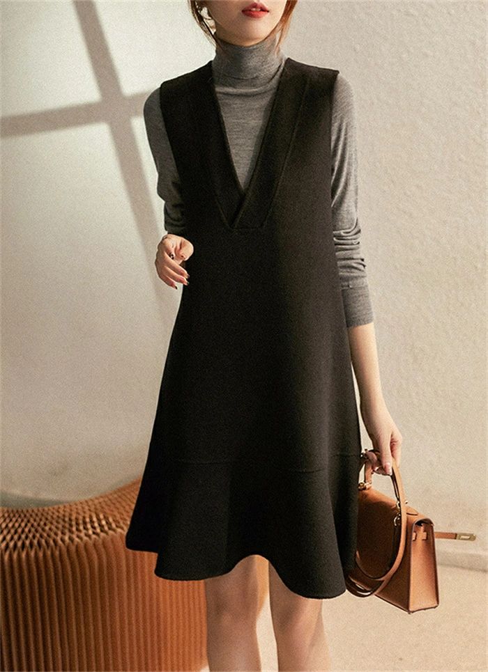 ジャンス Aライン 膝丈 Vネック 冬 秋 春 レディース ワンピース