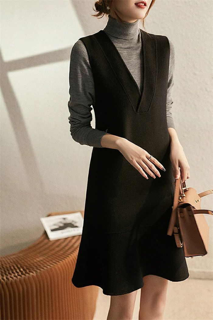 ジャンス Aライン 膝丈 Vネック 冬 秋 春 レディース ワンピース