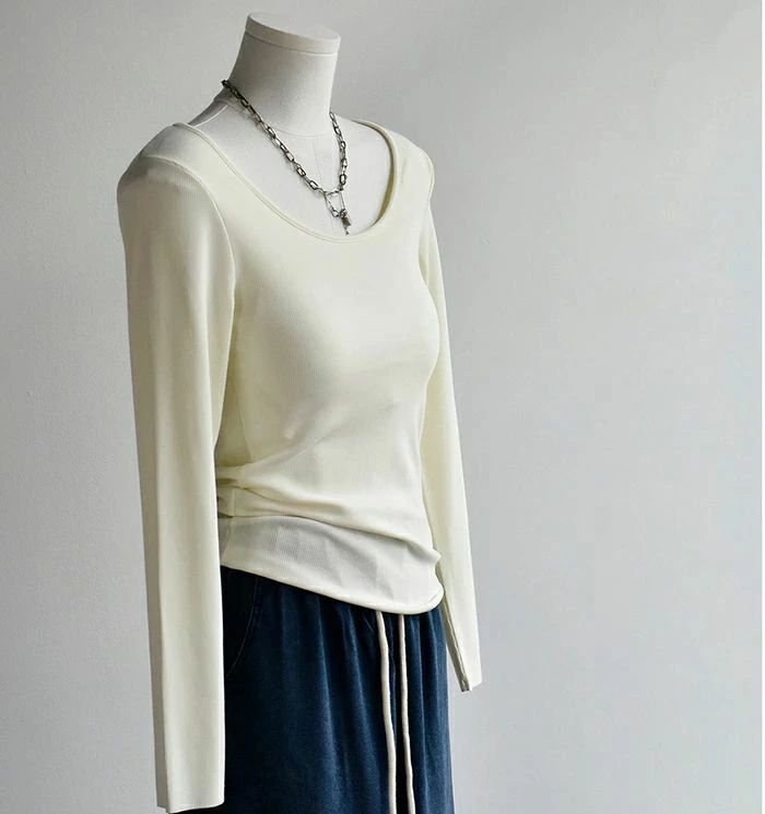 カジュ インナー 暖か カットソー ルームウェア オールインワンブラトップ 長袖 カップ付き ロンT 長袖 レディース 深め tシャツ