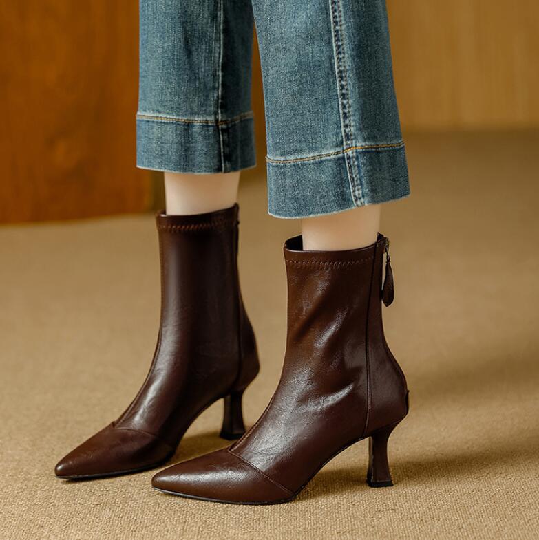 小 大きいサイズ 疲れない 歩きやすい ブーツ 痛くない やわらかい 7センチヒール チャンキーヒール レディース ショートブーツ