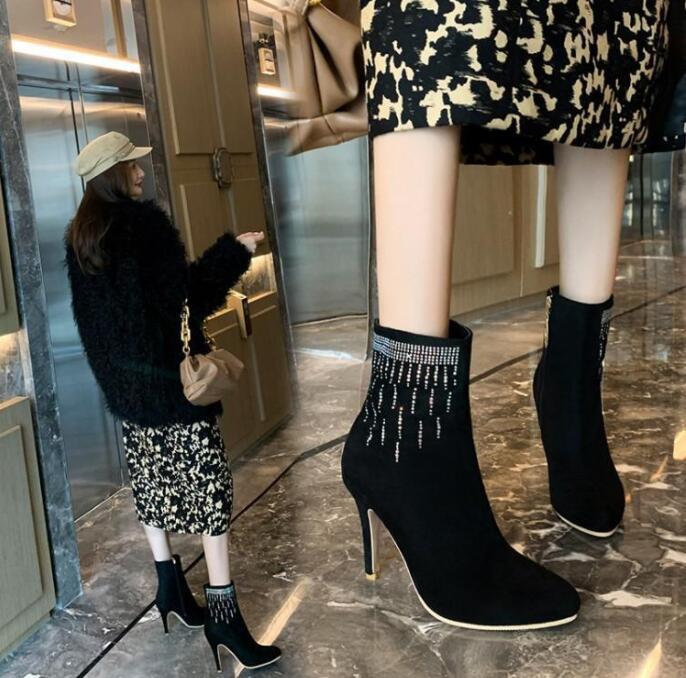 美 シューズ 靴 ピンヒール 大きいサイズ ショート 秋 ストレッチ 無地 ショート丈 ポインテッドトゥ レディース ソックスブーツ