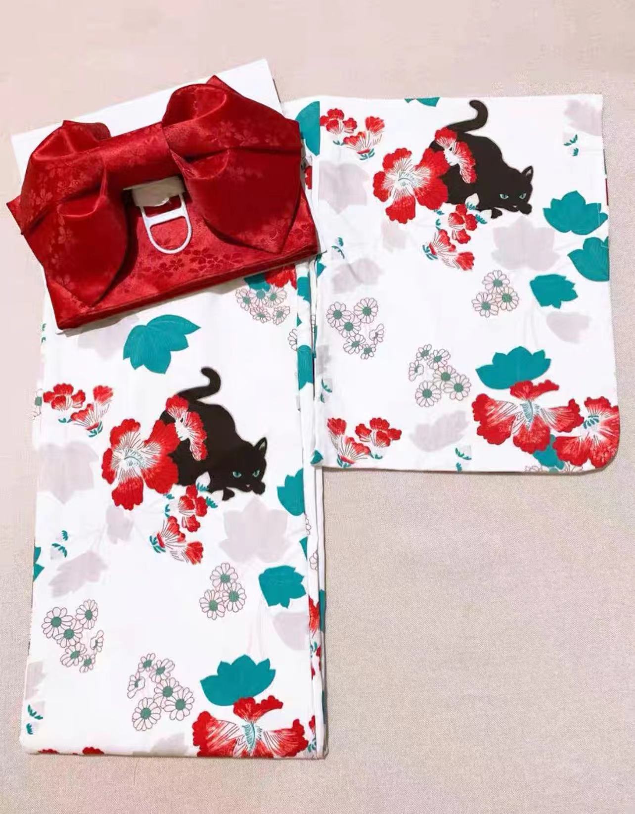 浴衣 猫 猫浴衣 猫 浴衣 猫柄浴衣 ネコ柄 浴衣 レディース 浴衣 猫柄 黒猫柄 浴衣 セット 大きサイズ レトロ モダン 大人 夏祭り 女性用浴衣 ゆかた 黒猫 浴衣 浴衣セット 作り帯 シック 昭和 アンティーク 浴衣 ねこ 猫好き 7点セット 白地 大正 ロマン ハイビスカス 花柄