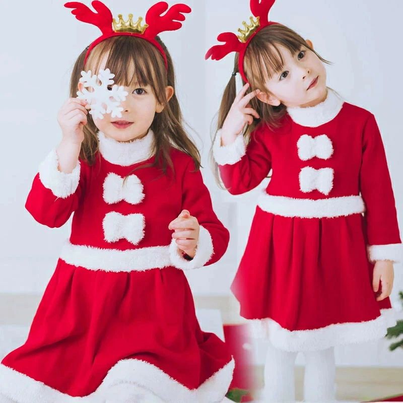 サンタクロース サンタ服 女の子 キッズ サンタコスプレ クリスマス衣装 ワンピース 帽子 コスチューム 仮装 演出服 パーティー クリスマスプレゼント 子供 コスプレ 90cm 100cm 110cm 120cm 130cm 140cm(3.0)