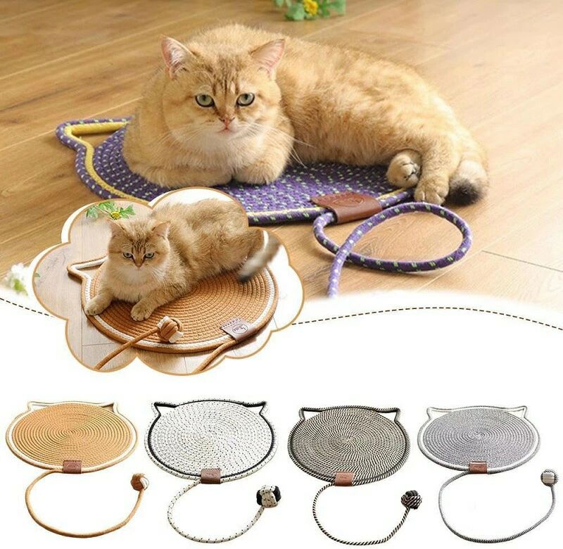 猫用爪とぎマット、コットンロープ猫用爪とぎパッド、ボールおもちゃ付き、室内猫用丸型水平床猫用爪とぎパッド、床、壁、ソファ、カーペット、ソファ用猫用爪とぎ家具プロテクター (グリーンドット) (フルーツグリーンドット)