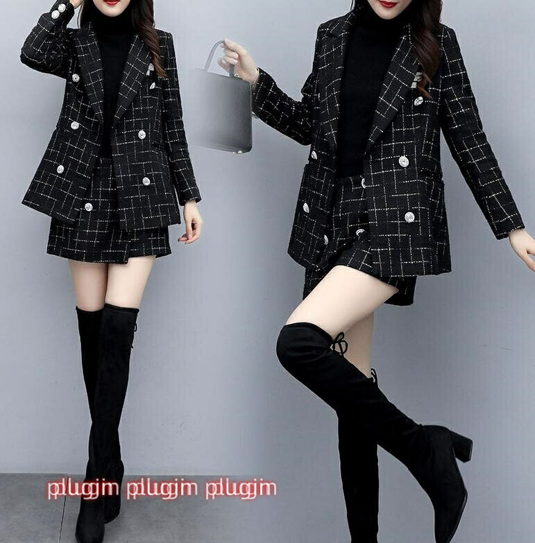 送料無料 セットアップ 通勤OL レディース テーラードジャケット ミニ丈パンツ スーツ 2点セット フォーマル カジュアル チェック柄 おしゃれ 上品 着痩せ OL20代30代40代