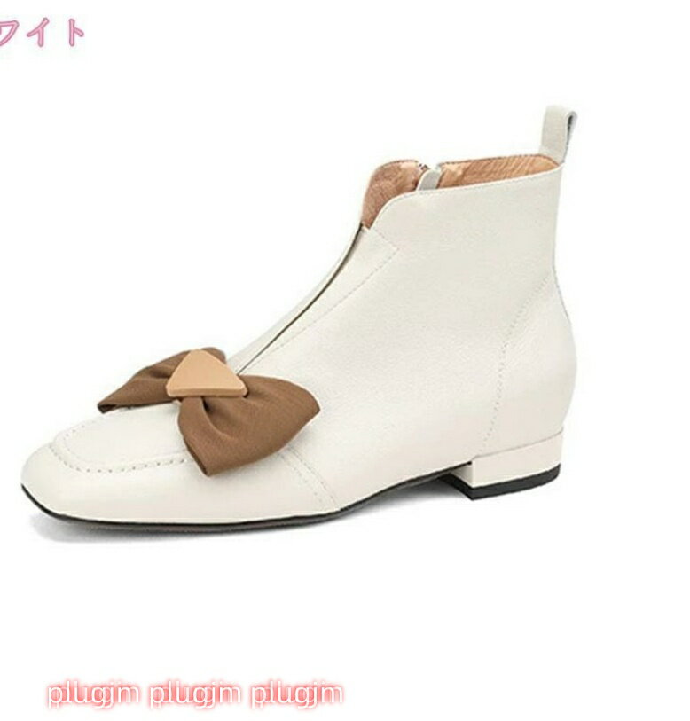 スクエアトゥ ショートブーツ 2センチヒール レディース 秋冬 ブラック スムース フラットヒール 太ヒール 低反発 シンプル 黒 ファスナー リボン かわいい 女の子 おしゃれ アンクルブーツ 美脚ブーツ 袴ブーツ 快適 袴用