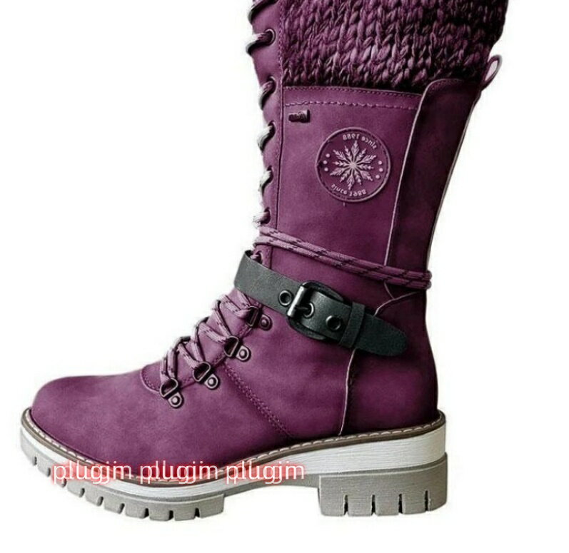 長靴 スノーブーツ 編み上げブーツ レディース ブーツ 袴用 レースアップブーツ 高筒ブーツ ニット切り替え ロングブーツ シンプル 通学 太ヒール カジュアル フラットシューズ 防滑 防水 ファッション 滑り止め かわいい コスプレ