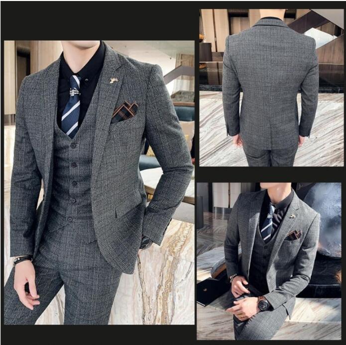 其它 - おしゃれ チェック柄 メンズスーツ 3点セットスーツ カッコイイ 1つボタンスーツ 結婚式 二次会 成人式 卒業式 就職活 ビジネススーツ 披露宴 上品 ジャケット+ベスト+ズボン フォーマルスーツ カジュアル 3色