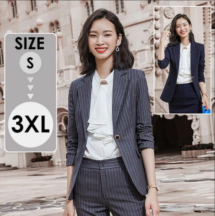 縦縞 2色 3点セット 長袖ジャケット+パンツ＋シャツ/スカート ストライプ ビジネス 通勤 OL セレモニースーツ スタイリッシュスーツ レディーススーツ S～4XLママスーツ 一つボダンスーツ 大きいサイズ スカートスーツ パンツスーツ リクルートスーツ タイトスカートセット