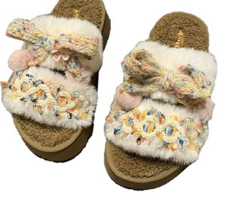 ファーサンダル レディース ファースリッパ ふわふわ ぺたんこ 履きやすい コンフォート もこもこ お洒落 厚底 ルームシューズ 室内室外 滑り止め 蝶結び フェイクファー 暖かい ファー付 歩きやすい 可愛い 痛くない 軽量