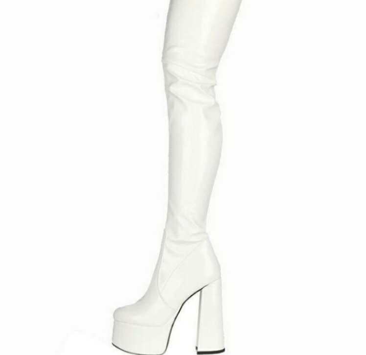 サイハイブーツ ストレッチ エナメル 厚底 レディース ハイヒール 美脚 コスプレ ダンス ポールダンス 歩きやすい 防風 セクシー ラウンドトゥ シンプル 仮装 プラットフォーム 膝丈 大きいサイズ 長靴