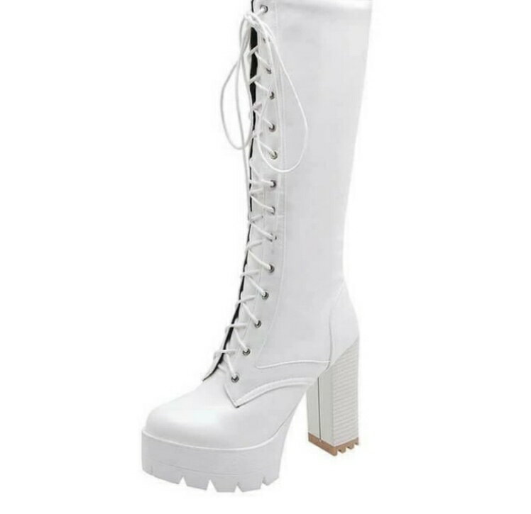 ロングブーツ 太ヒール ロング 厚底 レディース レースアップ 編み上げ 秋冬 歩きやすい 通勤用 仕事 痛くない ベーシック シンプル ハイヒール 安定感 ジョッキー