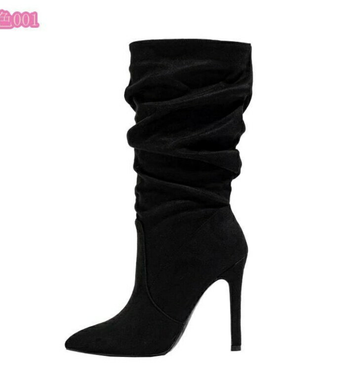 レディース くしゅくしゅブーツ ポインテッドトゥ ストレッチ 婦人靴 ロング カジュアル パーティーシ..