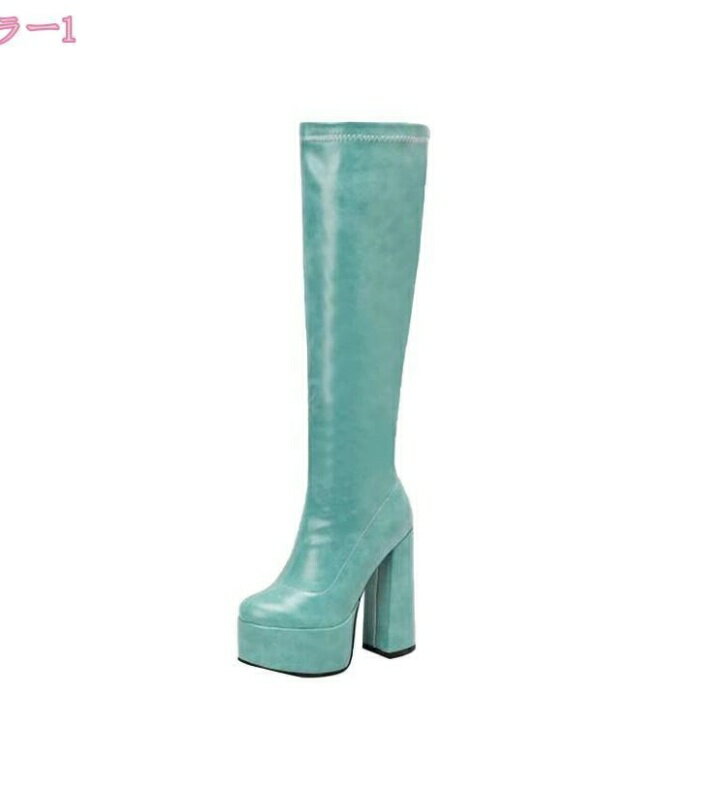 ストレッチ レディース ブーツ ロング 厚底 サイドジッパー セクシー ハイヒール 長靴 滑らない 美脚 太ヒール プラットフォーム 着痩せ 小さいサイズ 歩きやすい 疲れにくい ジョッキー コスプレ