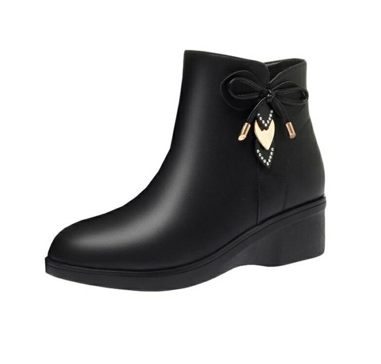 レディースブーツ 裏起毛 防寒 女性 革靴 レザー ショート丈 ウェッジヒール サイドジッパー ブーティ ドレスシューズ カジュアル 秋冬 暖かい 通勤 オフィス 滑り止め 大きいサイズ