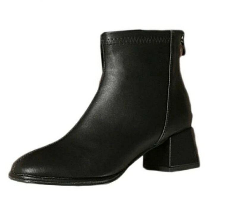 美しい4.5cmヒール 柔らか ショートブーツ 幅広 歩きやすい ショート レディース バックジッパー 太めヒール 黒 ソックスブーツ ヒール 22.0cm〜26.0cm ブーツ 痛くない 後ろジッパーブーツ チャンキーヒール シンプル