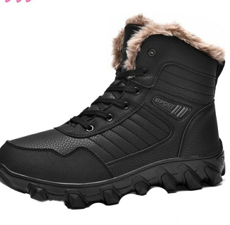 スノーシューズ メンズ スノーブーツ ウィンターブーツ レースアップ 暖かい裏起毛 防寒ブーツ レザー 本革 ラウンドトゥ 無地 かじゅあるしゅーず ライダーブーツ ウエスタンブーツ ジャングルブーツ