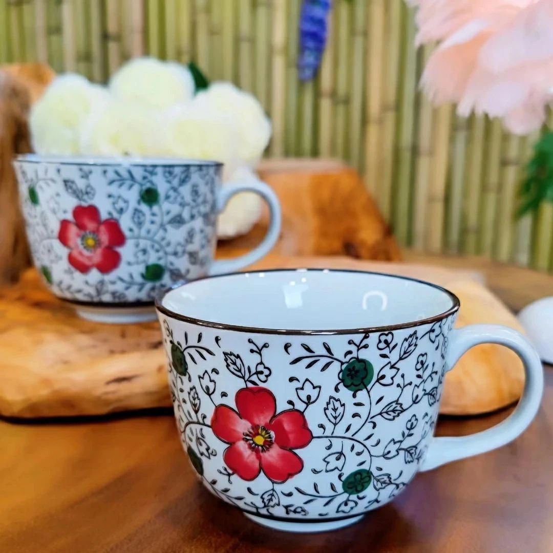マグカップ 大容量 480ml 【和食器 花柄 レンジOK 食洗機対応 かわいい カラバリ デミタス アウトレット 訳あり 業務用 普段使い 来客用】