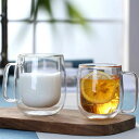 丸型二層耐熱ガラスペアセット マグカップ オシャレ かわいい 250ml 350ml 450ml ダブルウォールグラス 取っ手付き かわいい 2層構造 耐熱 保...