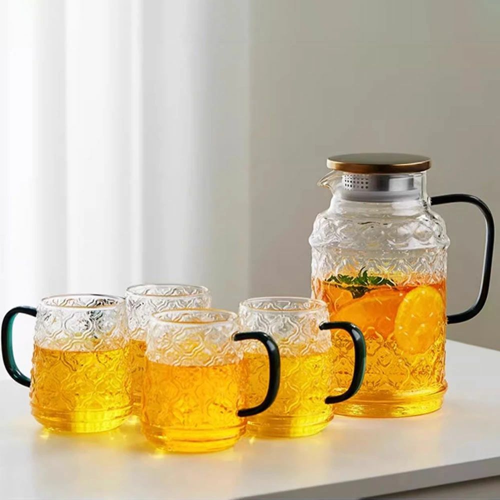 耐熱ガラス ポット＆マグカップ2個OR4個セット 茶こし付き ポット 食洗機対応 おしゃれ シンプル 北欧 ギフト ピッチャー 冷水筒 耐熱 耐冷 水差し 麦茶 ミルク ジュース 紅茶 1800ml 480ml