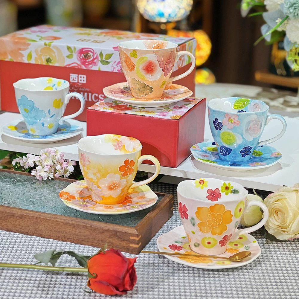 コーヒーカップ＆ソーサーセット 高級 手描き 手書き 手作りレーリフ 絵付けコーヒーカップセット　320ml