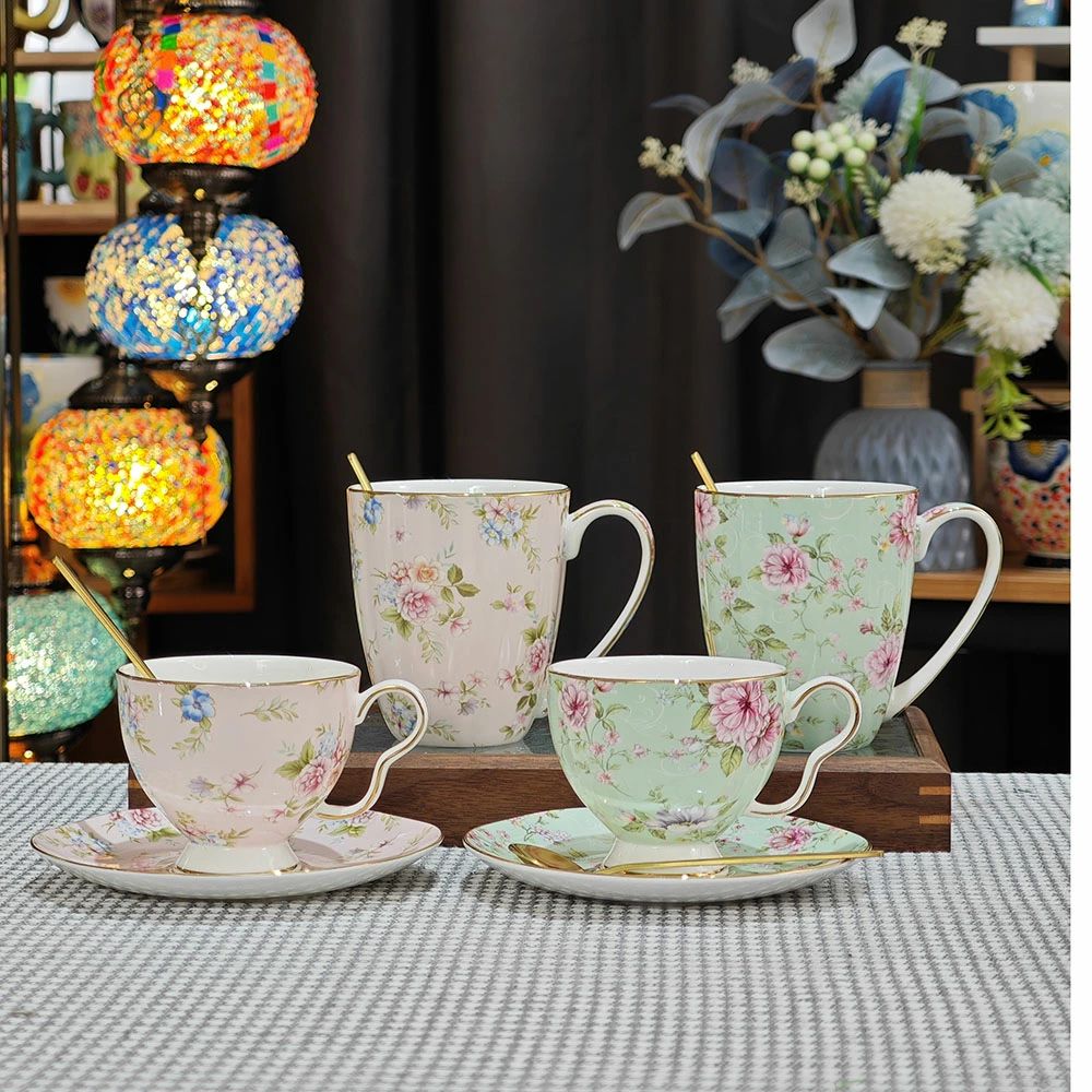 マグカップ コーヒーカップ＆ソーサーセット 高級 手描き 手書き 手作り 絵付けセット　マグカップ400ml　コーヒーカップ200ml