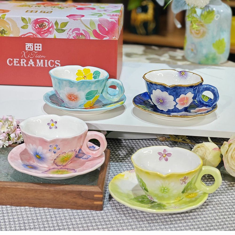 コーヒーカップ＆ソーサーセット 高級 手描き 手書き 手作りレーリフ 絵付けコーヒーカップセット　スプーン プレゼント用箱、手提げ袋付き 250ml