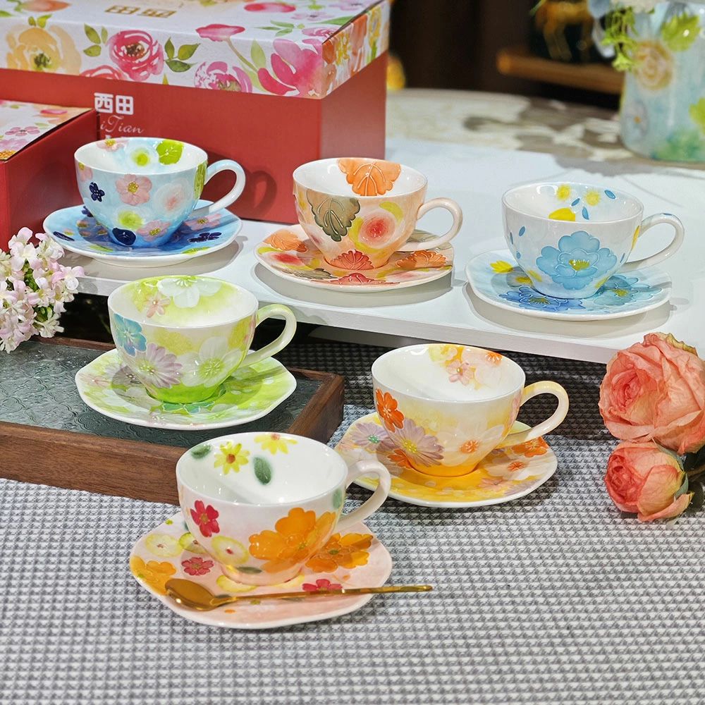 コーヒーカップ＆ソーサーセット 高級 手描き 手書き 手作りレーリフ 絵付けコーヒーカップセット　250ml