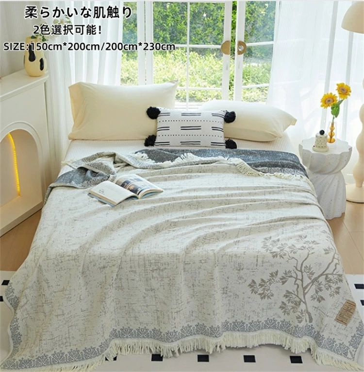 洗え 通気性 吸水 吸湿 涼感 ブランケット 肌掛け タオルケット夏掛け布団 ダブル シングル ボヘミアン風 4重織り キルトケット
