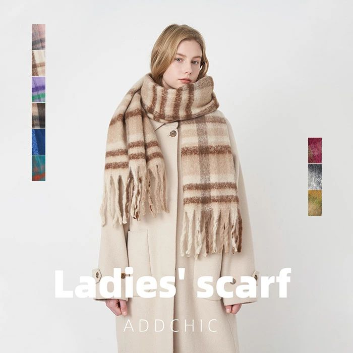 カシミヤタッ おしゃれ 大判 レディース 9色 マフラー チェック